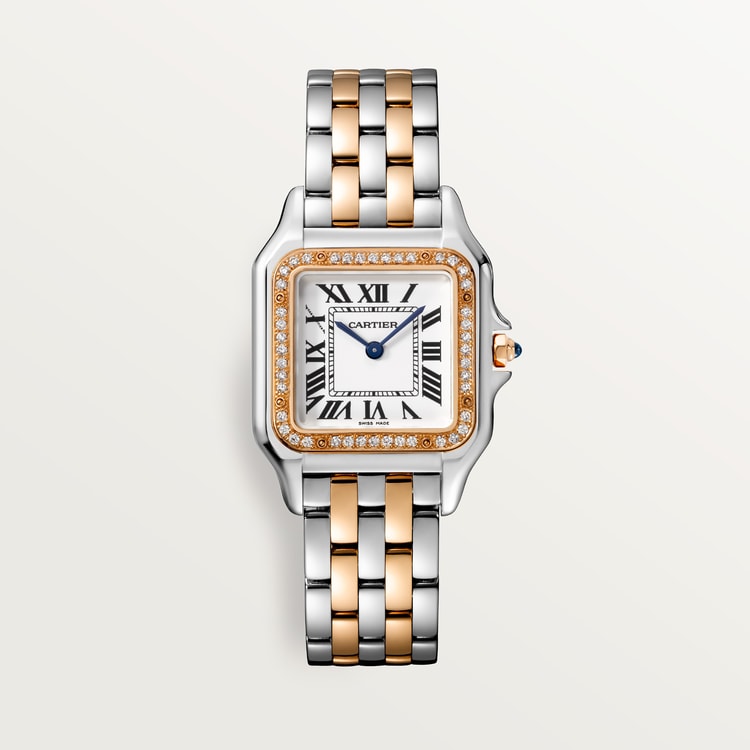 Unworn wrist watch Panthère de wrist watch, Stainless Steel, 18k Rose Gold and Diamonds, 29mm x 37mm, Ref# W3PN0007, box and papers watch