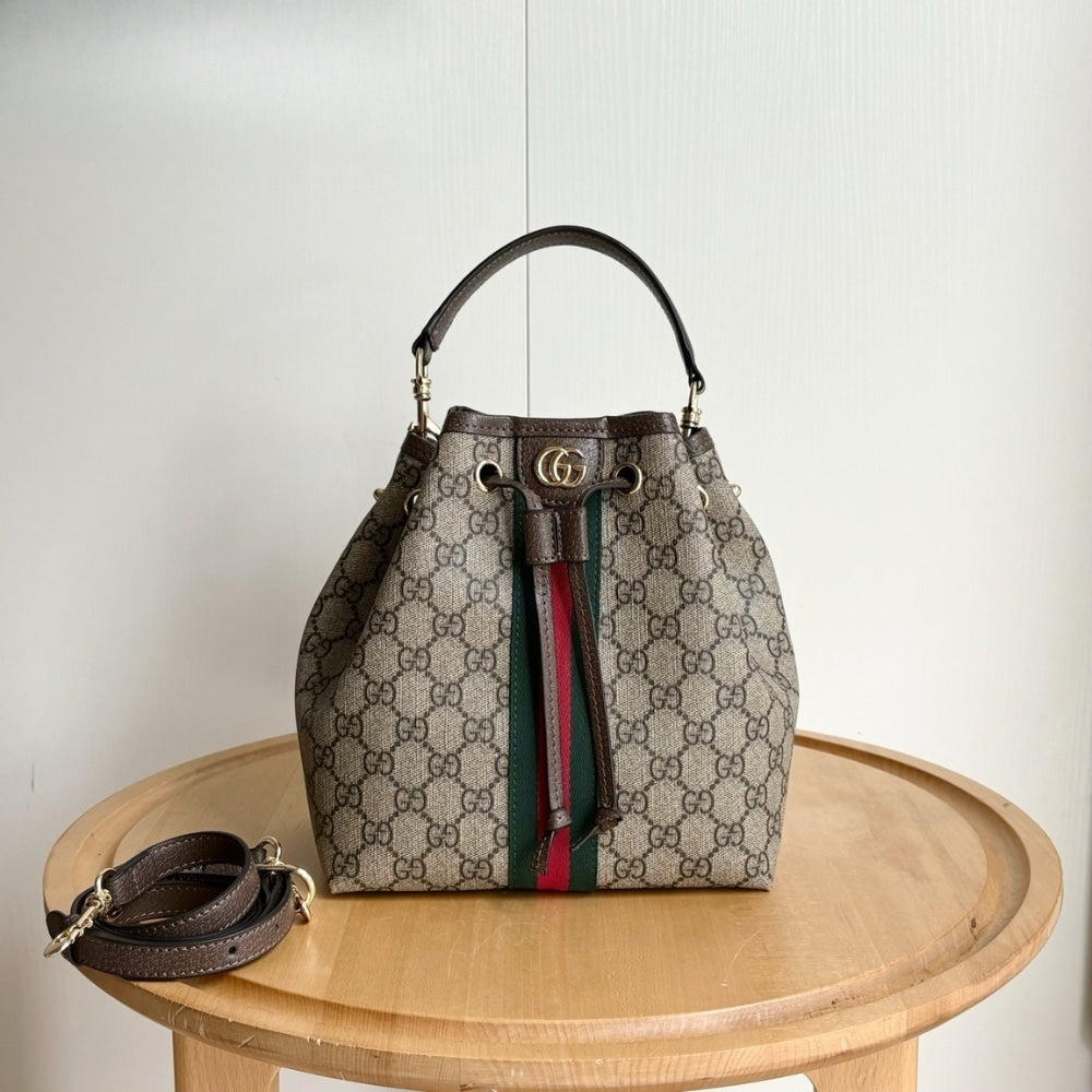 Ophidia Small GG Monogram Canvas Bucket Bag Beige And Dark Brown 22Cm 841313 FAE0K 9853 OPHIDIA Bag