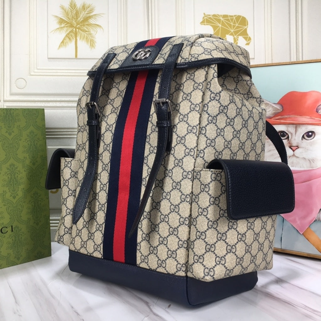Ophidia Medium GG Supreme Canvas Backpack Beige Blue 40cm 598140 HUHAN 4079 OPHIDIA Bag