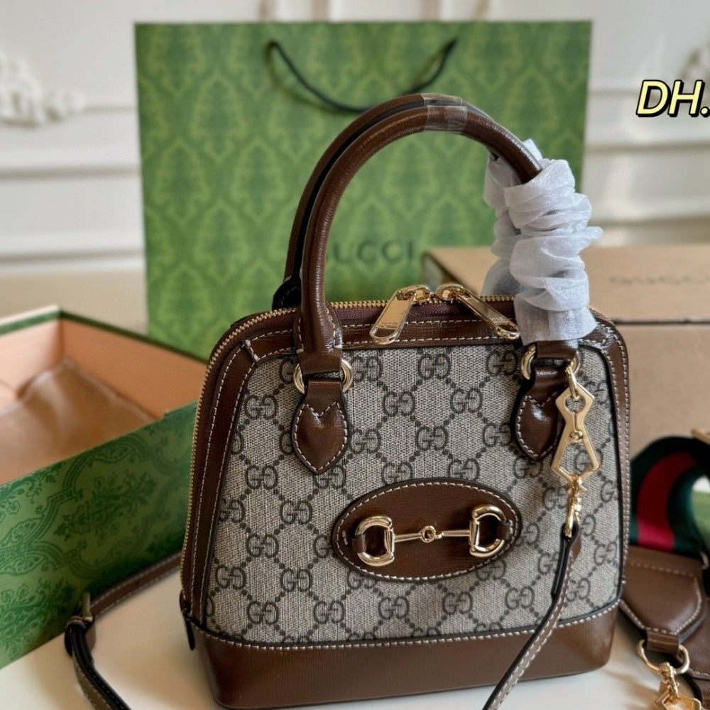 Horsebit 1955 GG Supreme Canvas Shoulder Bag Beige And Dark Brown 20cm Horsebit 1955 Bag