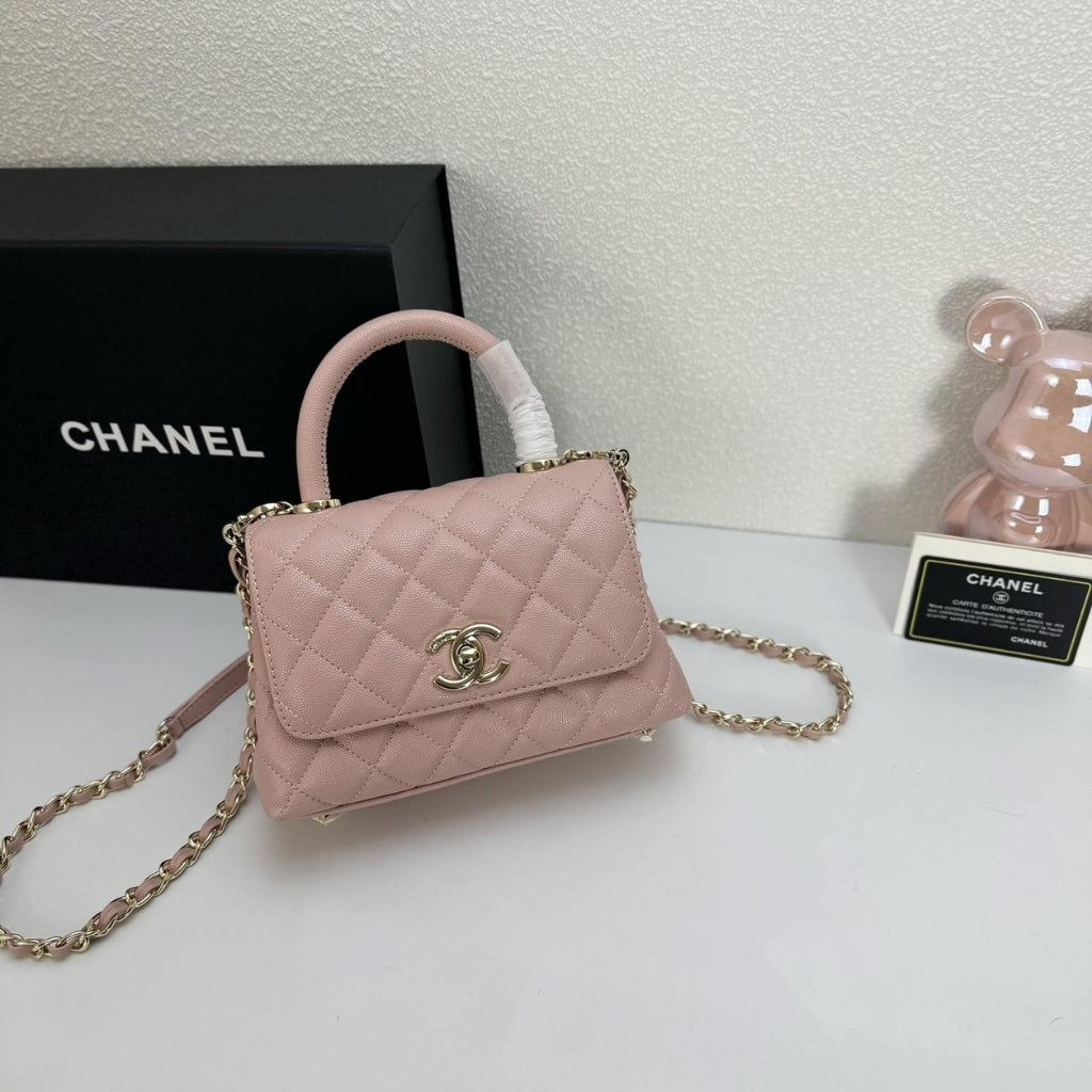 Handle Mini Grained Leather Flap Bag Pink 19cm 22 New Collection Bag Flap Bag