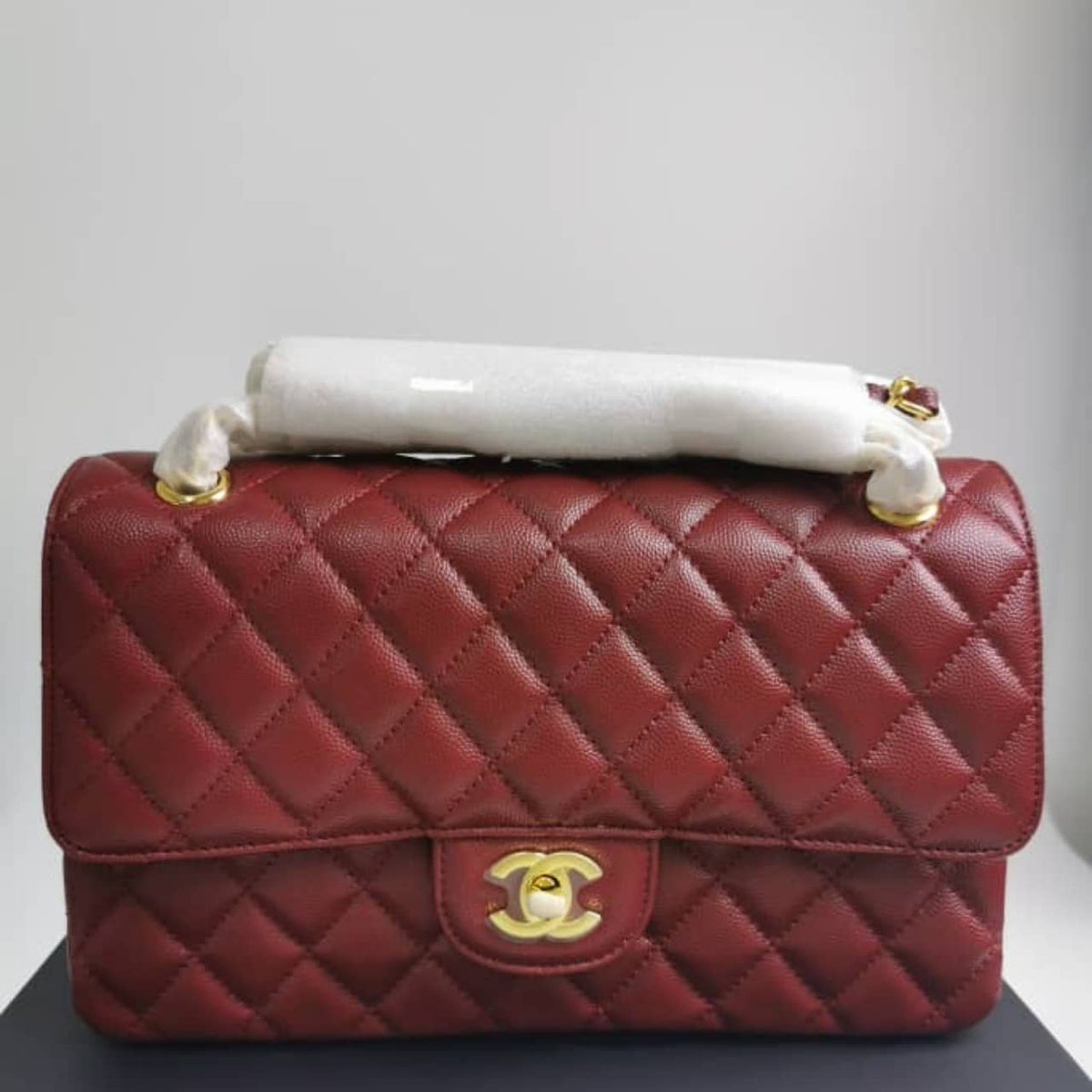 Classic Medium Grained Leather Flap Bag Burgundy 25cm 22 New Collection Bag Flap Bag