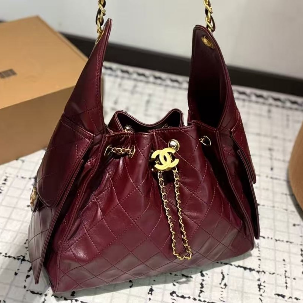 25 Small Shiny Crumpled Leather Handbags Burgundy 26cm AS5293 B23553 U8095 25 New Collection Bag