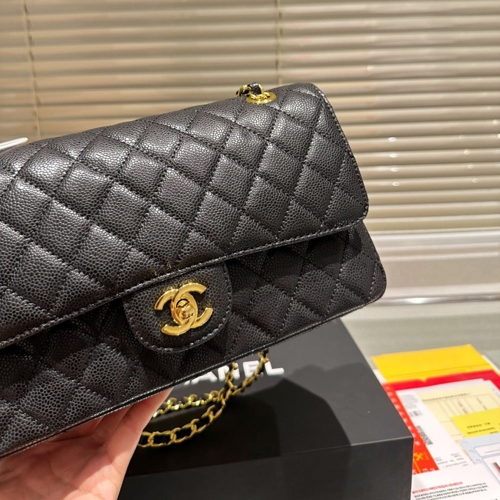 Classic Medium Grained Leather Double Flap Bag Black 26cm A01113 Y01864 C3906 Classic Bag