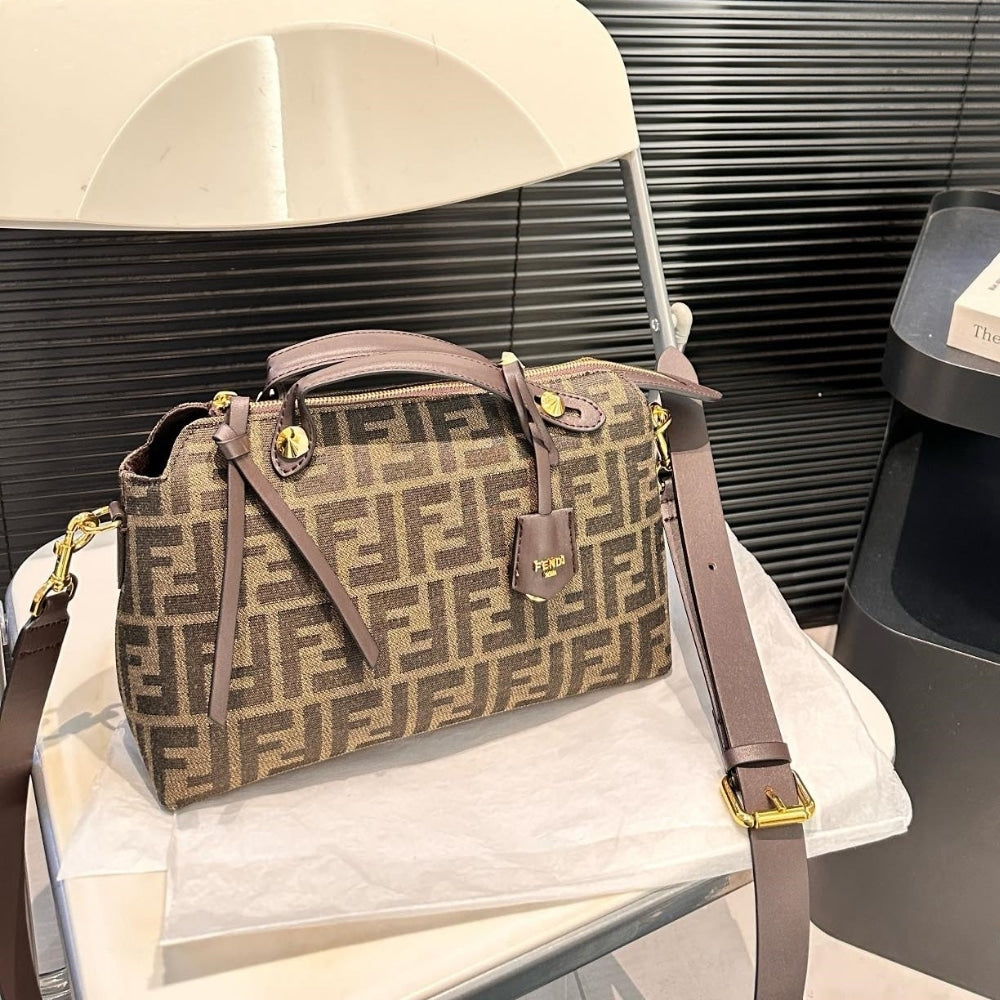By The Way Medium FF Jacquard Fabric Boston Bag Brown 27Cm 8BL155AFPMF1GL7 22 New Collection Bag By The Way Bag