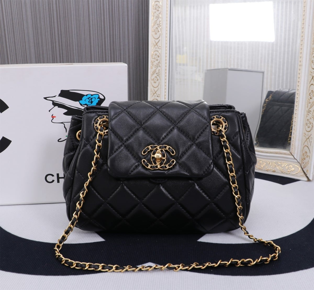 Mix Accordion Quilted Glazed Leather Flap Bag Black 23cm 22 New Collection Bag Flap Bag