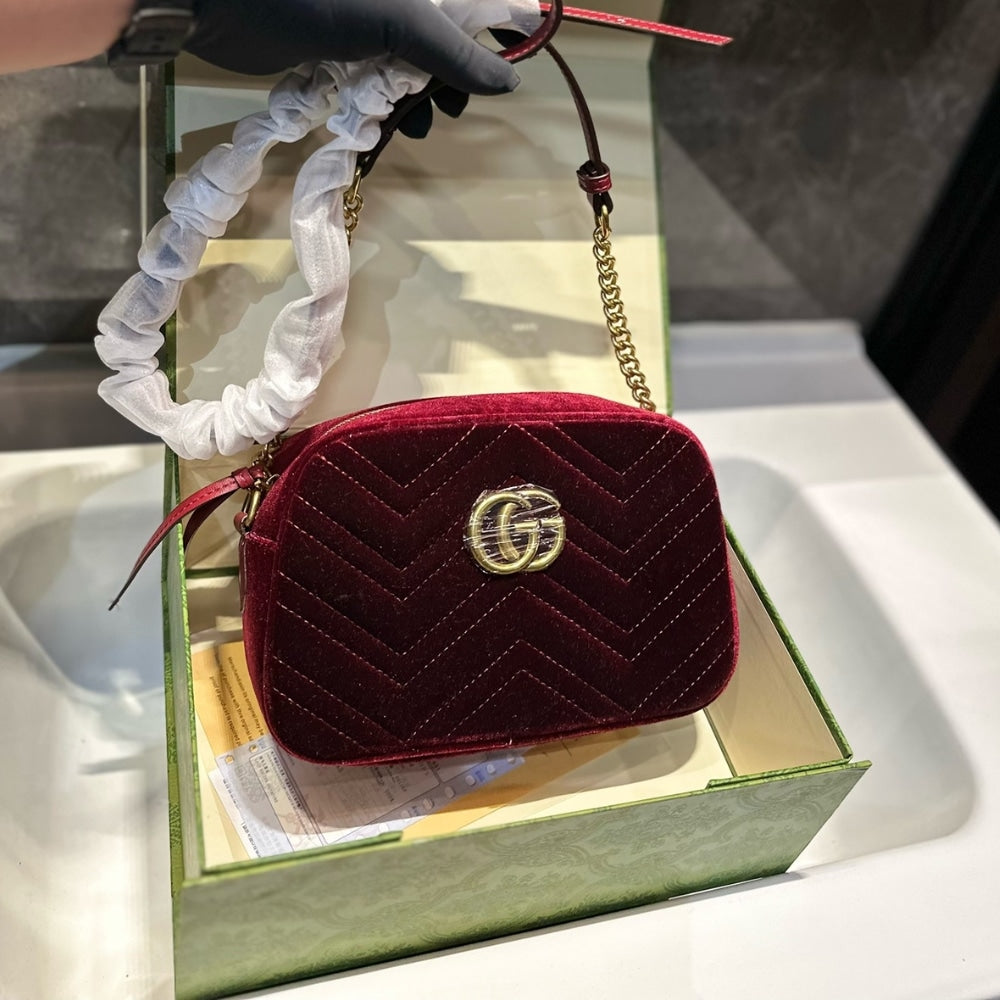 Small GG Marmont Velvet Shoulder Bag Wine Red 23Cm MARMONT Bag