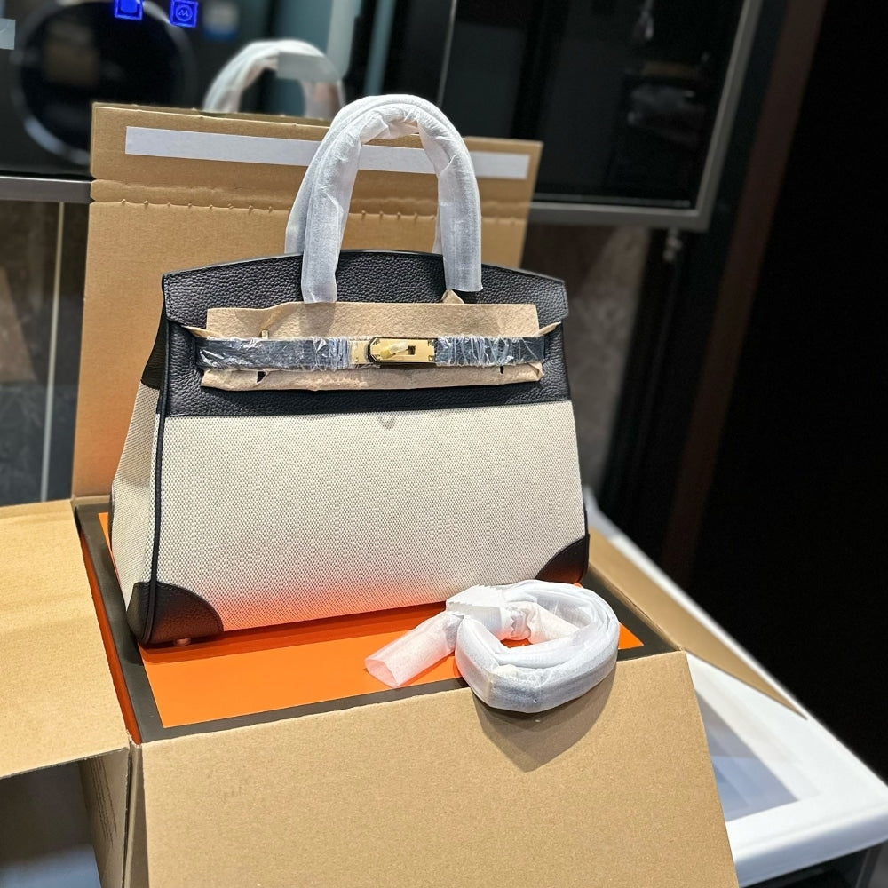 Birkin 25 Toile H Swift Handbag Black 25cm Birkin Bag