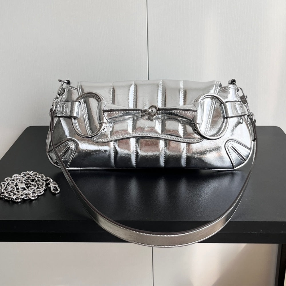 Horsebit Small Leather Shoulder Bag Silver 27Cm Horsebit 1955 Bag