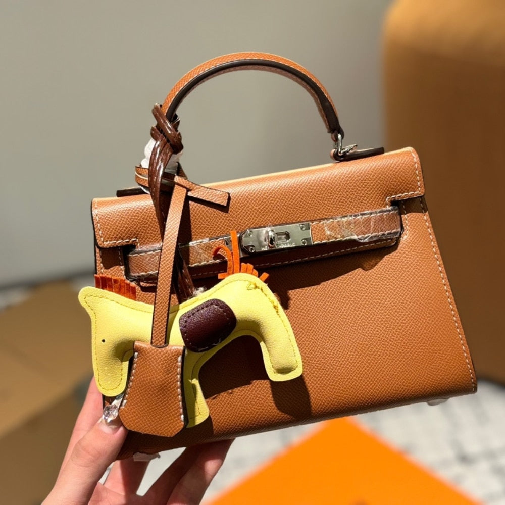 Kelly 20 Mini Epsom Leather Silver-Tone Hardware Handle Bag Brown 20cm Kelly Bag