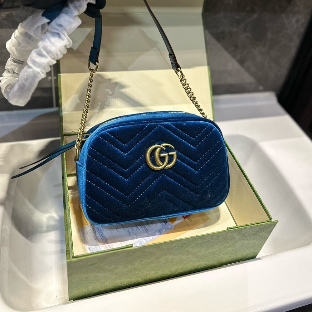 Small GG Marmont Velvet Shoulder Bag Dark Blue 23Cm MARMONT Bag