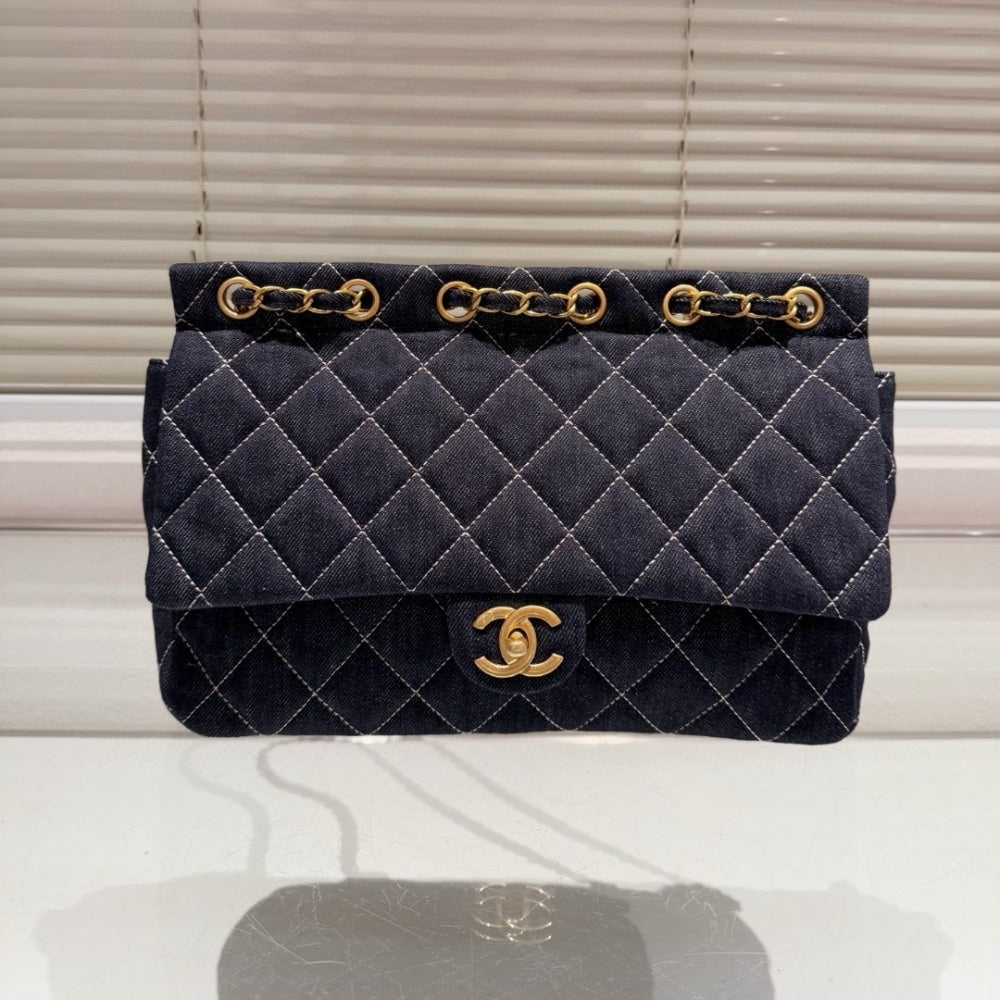 Classic Large Denim Flap Bag Dark Blue 30cm 22 New Collection Bag Flap Bag