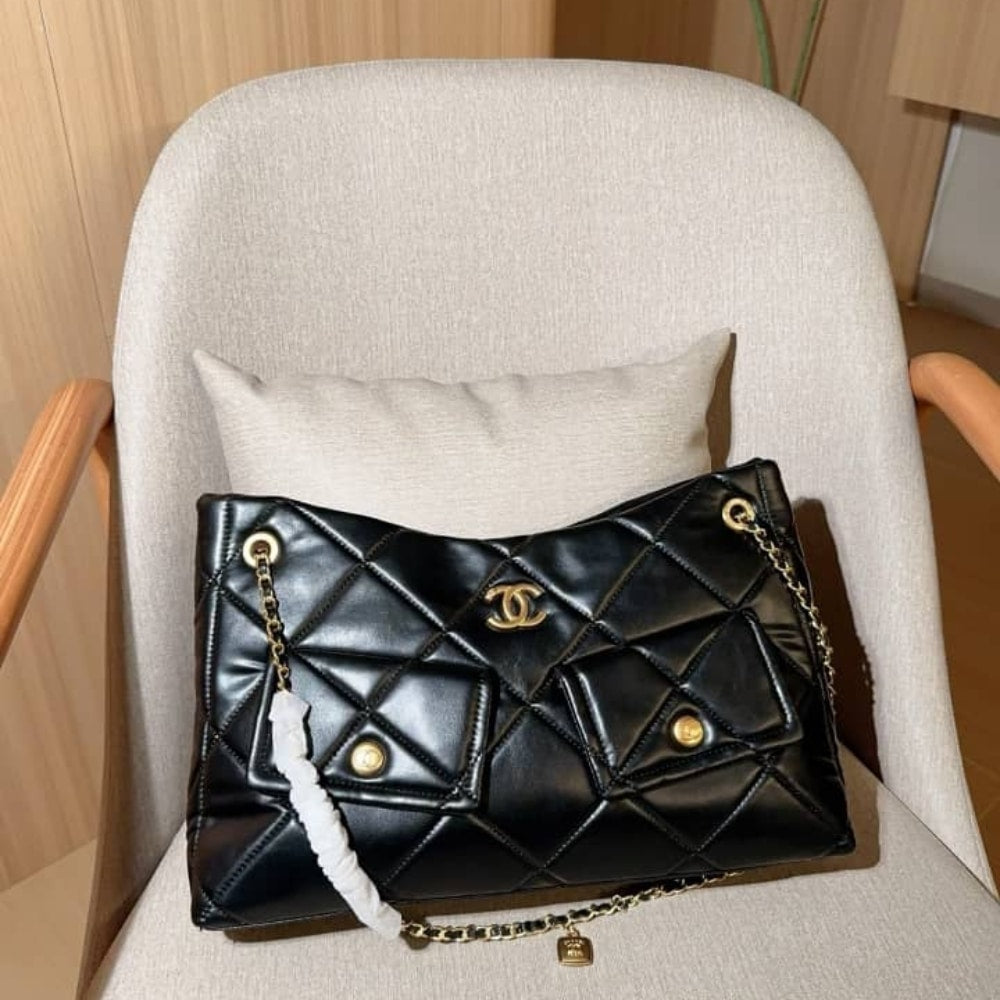 Shopping Bag Large Shiny Smooth Leather Tote Bag Black 38cm AS5740 B22139 94305 22 New Collection Bag Shopping Bag