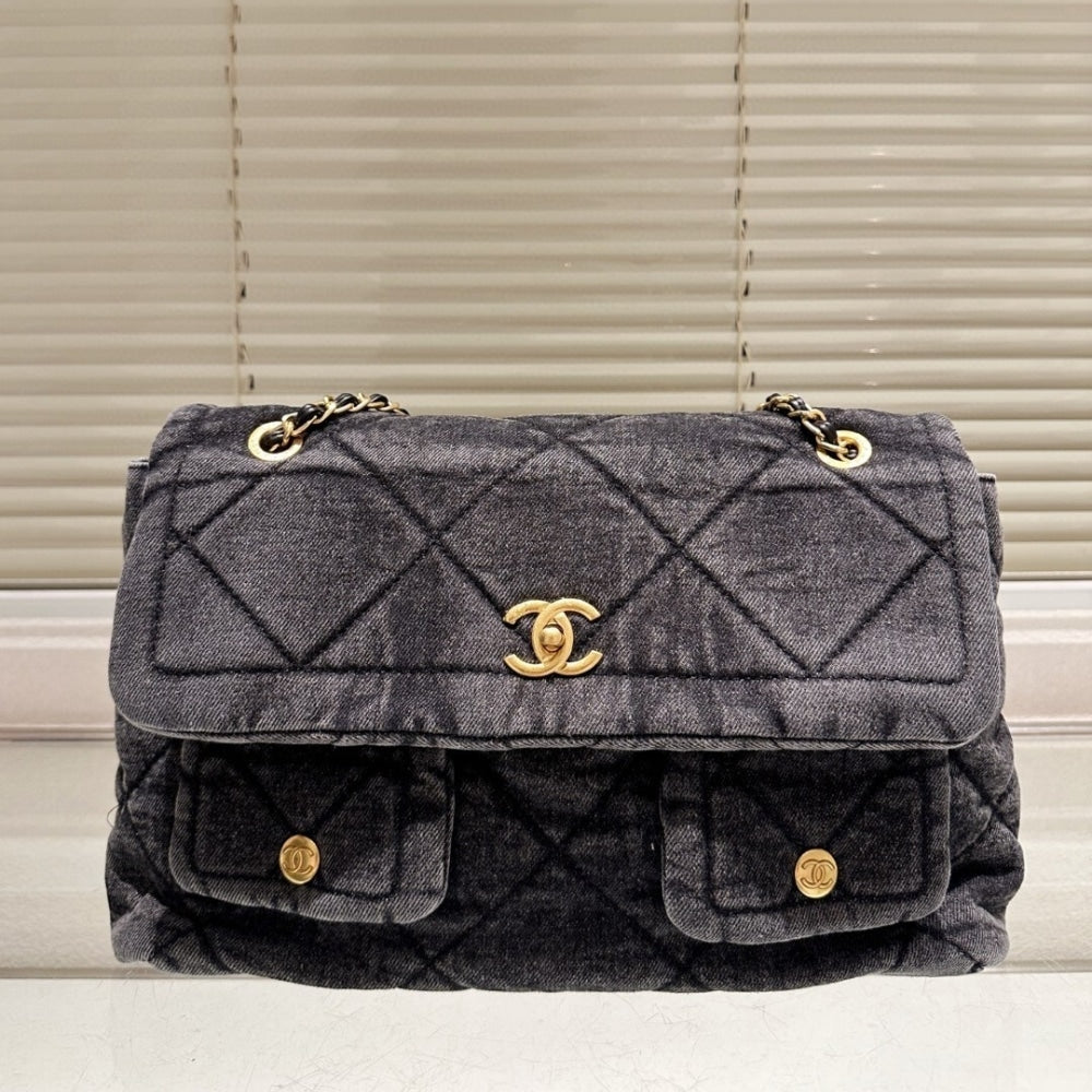 Classic Maxi Denim Flap Bag Black 30cm AS5727 B22144 94305 Classic Bag