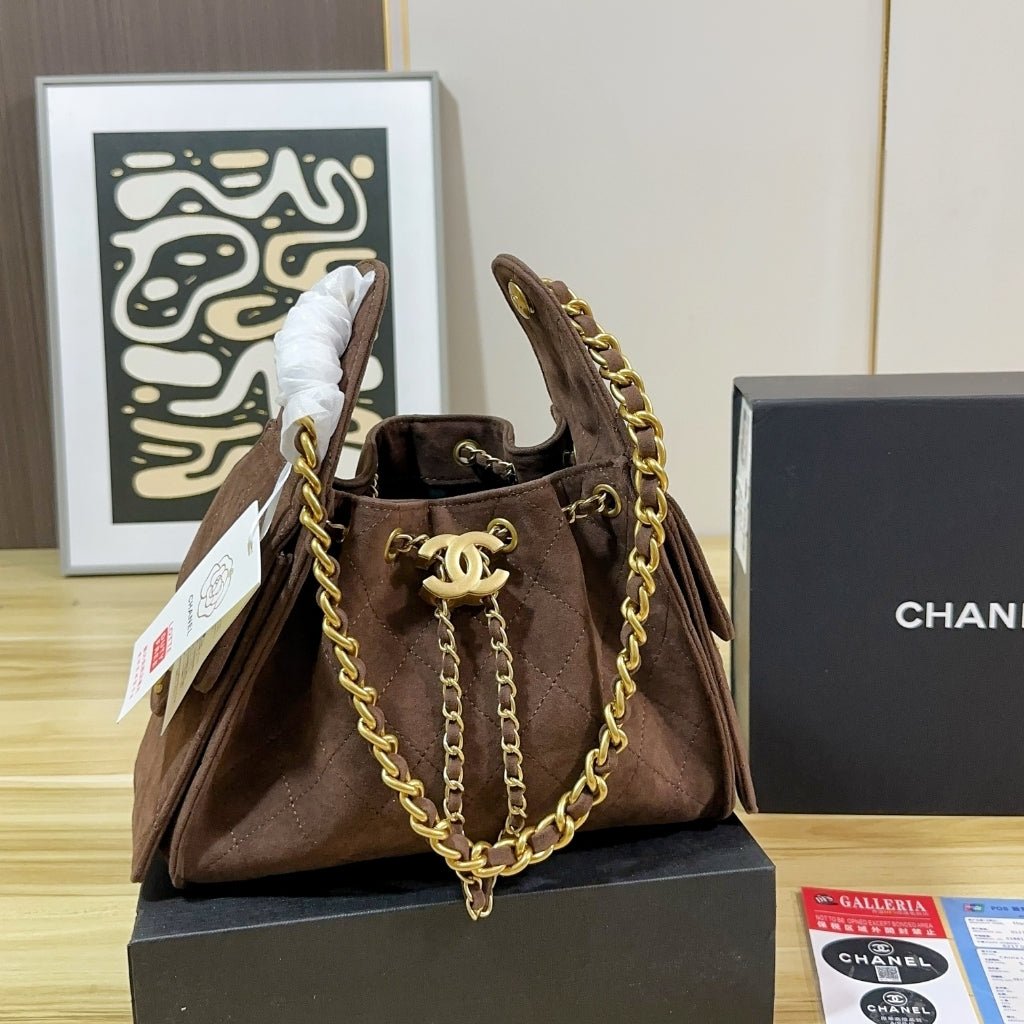 25 Small Suede Leather Handbags Dark Brown 26cm 25 New Collection Bag