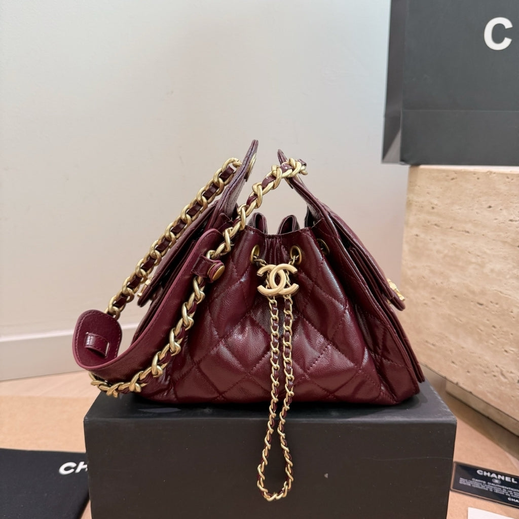 25 Mini Shiny Leather Handbag Burgundy 20cm 25 New Collection Bag