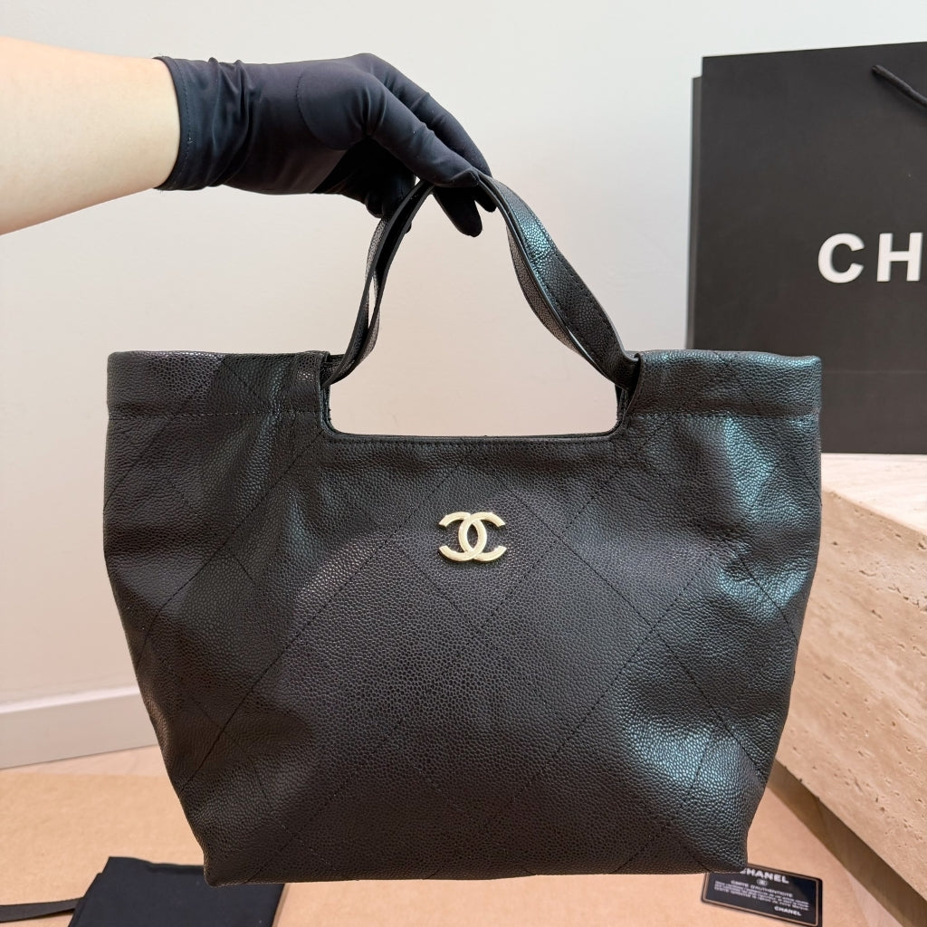 Small Shopping Bag Grained Leather Black 26cm 22 New Collection Bag Shopping Bag