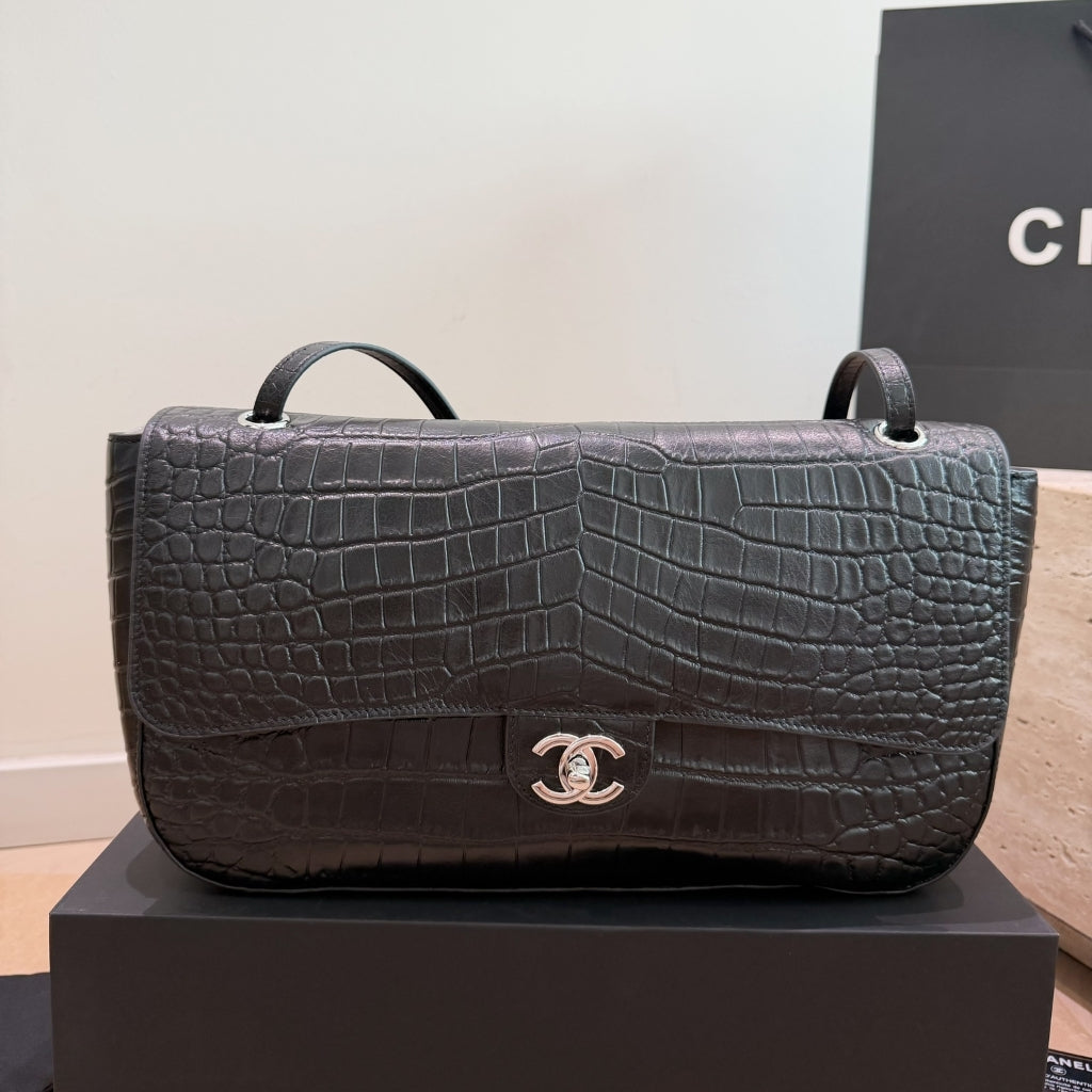 Maxi Flap Bag Exotic Leather Black 32cm 22 New Collection Bag Flap Bag