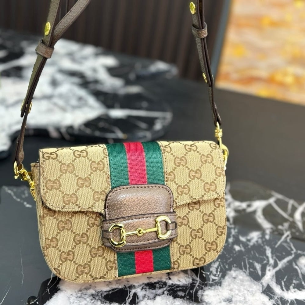 Horsebit 1955 Small GG Canvas Shoulder Bag Sand And Dark Brown 21cm 866762 FAFV9 9653 Horsebit 1955 Bag