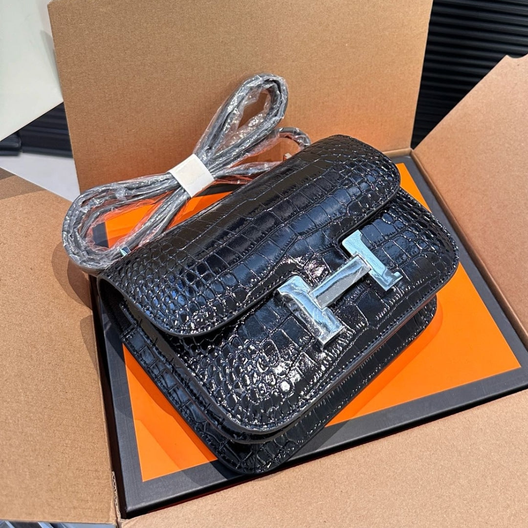 Constance 19 Mini Shiny Alligator Palladium Hardware Crossbody Bag Black 19Cm Constance Bag