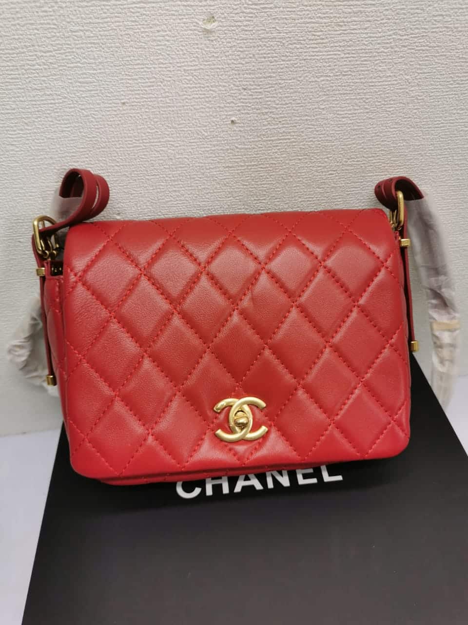 23B Small Smooth Leather Flap Bags Red 22cm 22 New Collection Bag Flap Bag