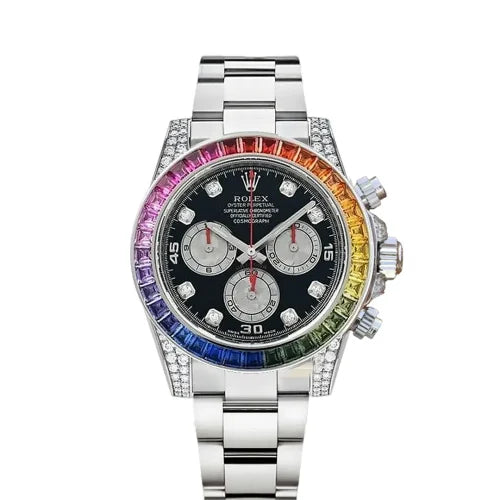 wrist watch Cosmograph Daytona Rainbow White Gold Black Dial with Diamond Bezel watch