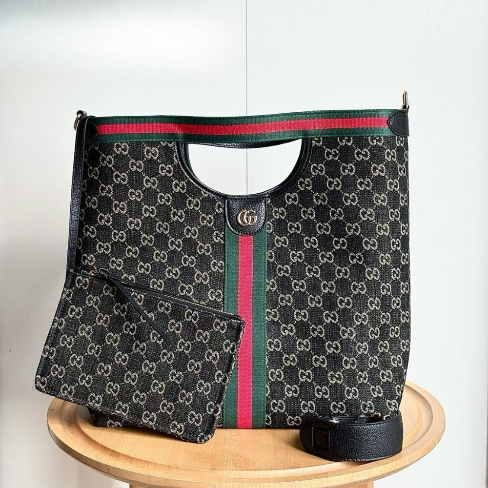Giglio Large GG Denim Tote Bag Black And White 39Cm 865452 UN3AG 1099 Giglio Bag