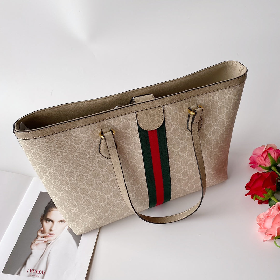 Ophidia Large GG Supreme Canvas Tote Bag Beige And White 38Cm 631685 UULAG 9682 OPHIDIA Bag