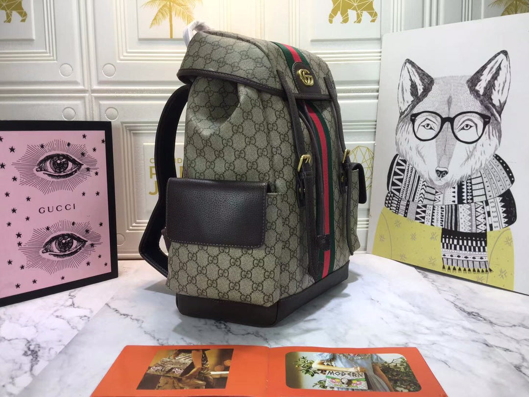 Ophidia Medium GG Supreme Canvas Backpack Beige Brown 40cm 598140 HUHAT 8564 OPHIDIA Bag