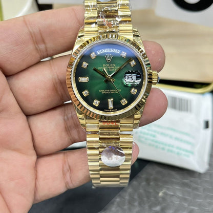 [Super Clone] Regency Weekday 36 mm Weekday Fluted Bezel Blue ombre set with diamonds Dial 128238 7736