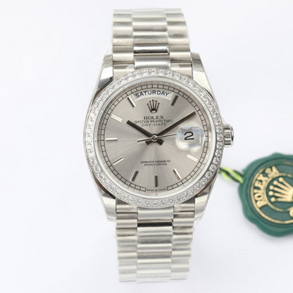 Regency Weekday 36 mm Weekday Brilliant diamond set Bezel Silver Dial 128349RBR 3372