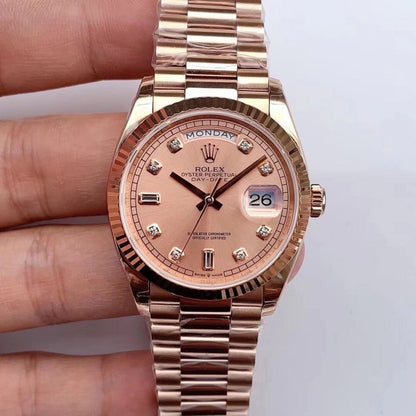 Regency Weekday 36 mm Weekday Fluted Bezel Rose colour set with diamonds Dial 128235 5015