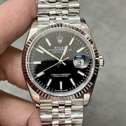 [Super Clone] Regency Classic Date 36 mm Five-Link Fluted Bezel Bright black Dial 126234 9655