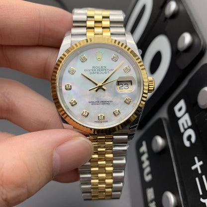 Regency Classic Date 36 mm Five-Link Fluted Bezel White mother of pearl Dial 126233 9298