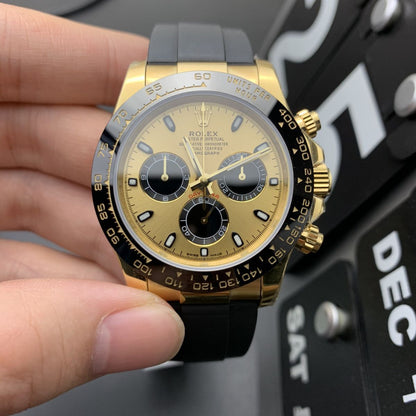 [Super Clone] Regency Racing Chronograph 40 mm Rubber Black Bezel Golden black counter rings Dial 126518LN 1607