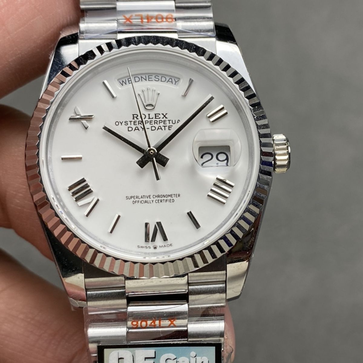 [Super Clone] Regency Weekday 36 mm Weekday Fluted Bezel White Dial 128239 6606