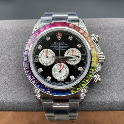 [Super Clone] Regency Racing Chronograph 40 mm Timelesssteel Rainbow Bezel Panda Dial 3990