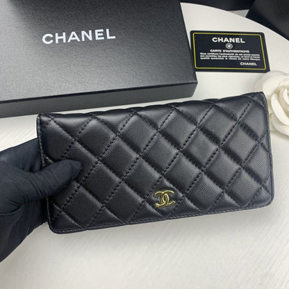 Classic Long Flap Wallet Smooth Leather Black 19cm Classic Bag