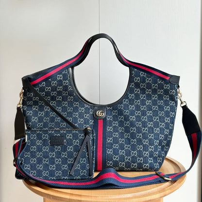 Giglio Large GG Denim Tote Bag Blue And White 60cm ‎853971 FAFFQ 8864 Giglio Bag