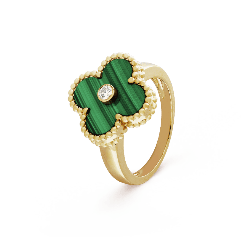 18K Celestial Vintage Alhambra Malachite Ring