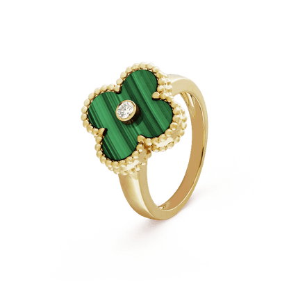 18K Celestial Vintage Alhambra Malachite Ring
