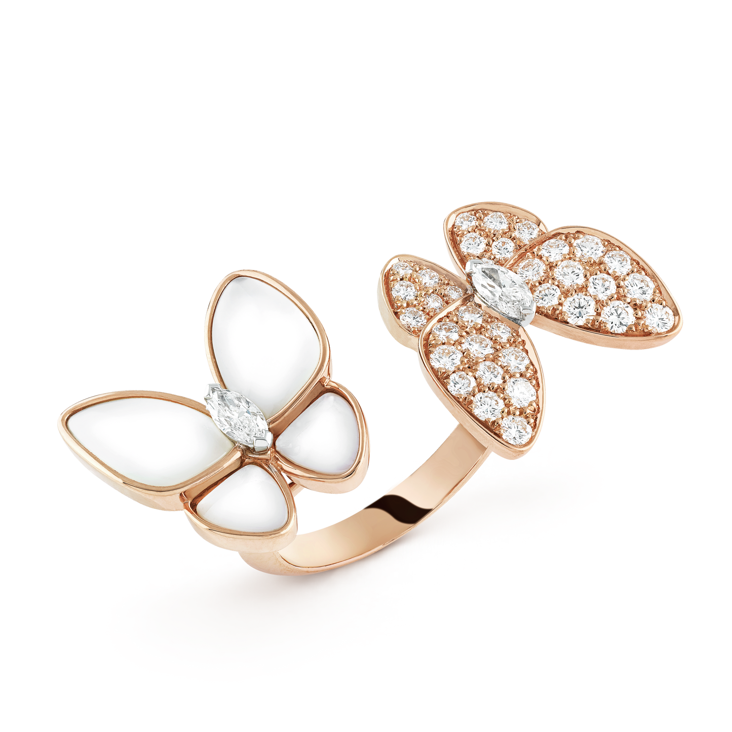 18K Celestial Two Butterfly Between the Finger Pearl Ring