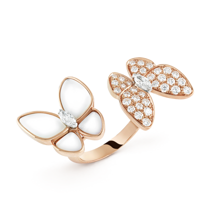 18K Celestial Two Butterfly Between the Finger Pearl Ring