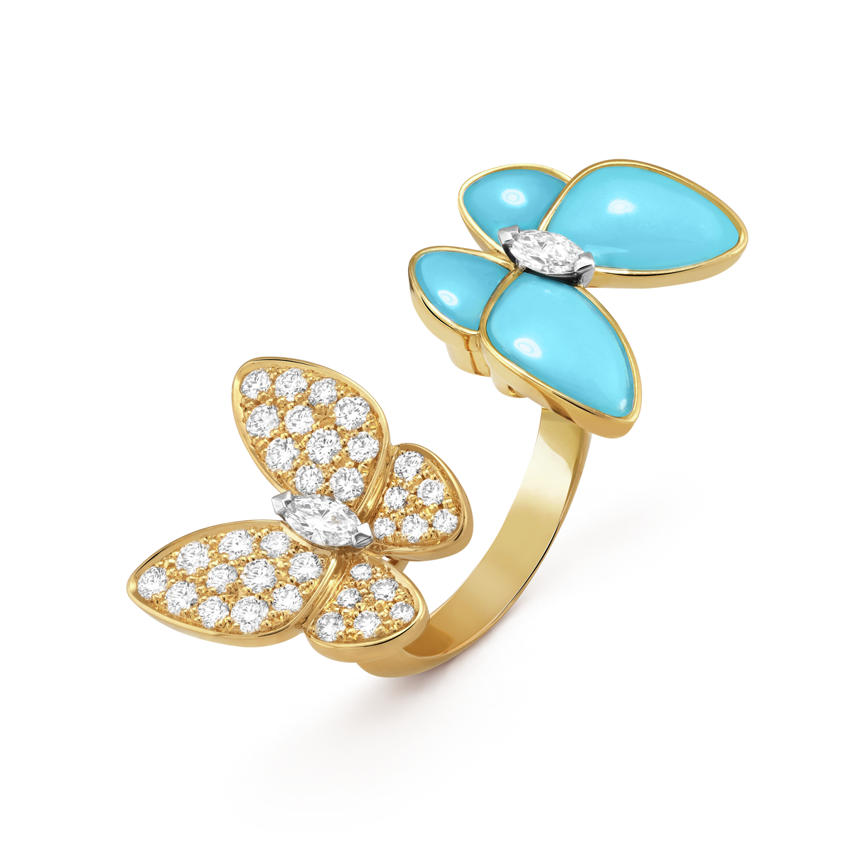 18K Celestial Two Butterfly Between the Finger Turquoise Ring