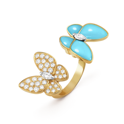 18K Celestial Two Butterfly Between the Finger Turquoise Ring