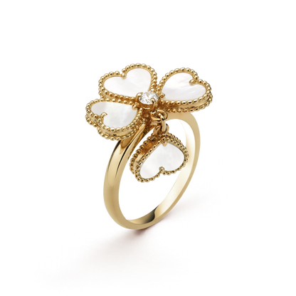 18K Celestial Sweet Alhambra Effeuillage Pearls Ring