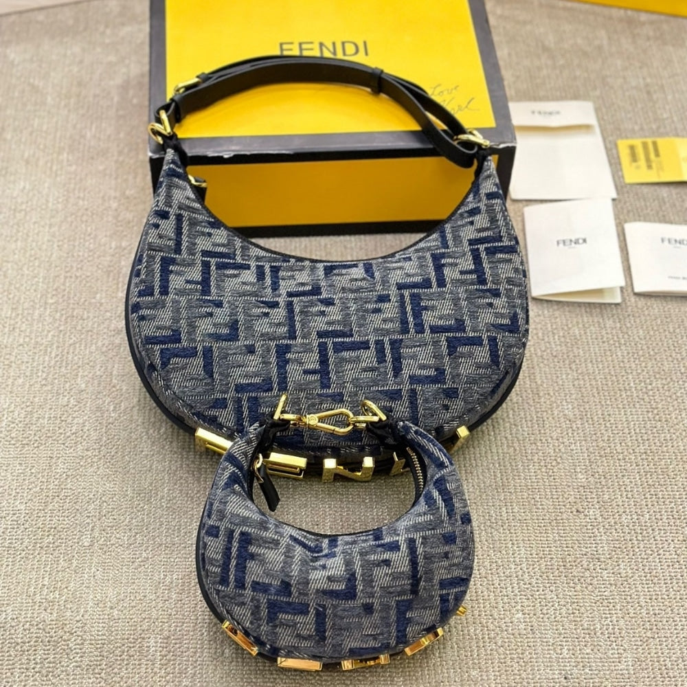 Fendigraphy Small FF Chenille Hobo Bag Dark Blue 30Cm 8BR798ASU0F1PQM 22 New Collection Bag Fendigraphy Bag