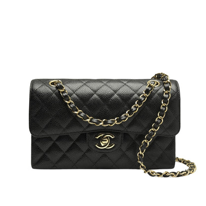Classic Medium Grained Leather Double Flap Bag Black 26cm A01113 Y01864 C3906 Classic Bag