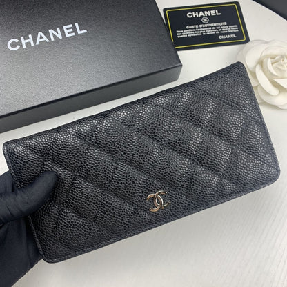 Classic Long Flap Wallet Grained Leather Black 19cm Classic Bag