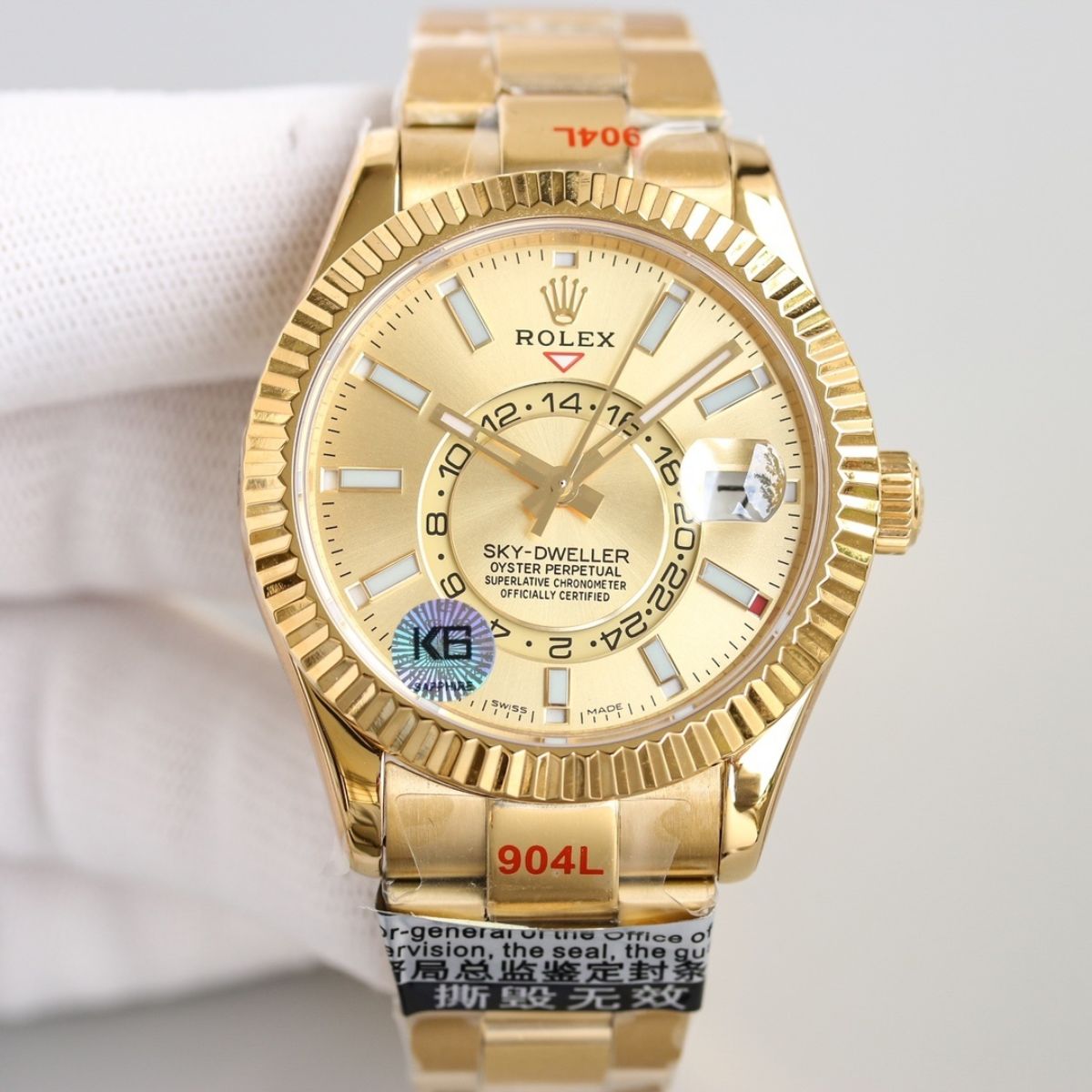 [Super Clone] Regency Dual Time 42 mm Timeless Fluted Bezel Champagne colour Dial 336938 3654